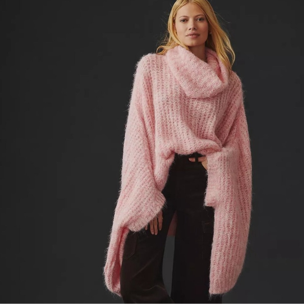 ANTHROPOLOGIE funnel neck poncho sweater. Pink. NWOT. OS